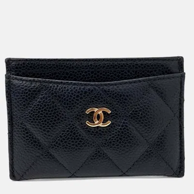 Pre-owned Chanel Black Leather Caviar Card Holder