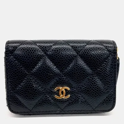 Pre-owned Chanel Black Leather Caviar Card Holder