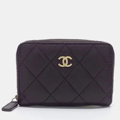 Pre-owned Chanel Black Leather Caviar Card Holder In Brown