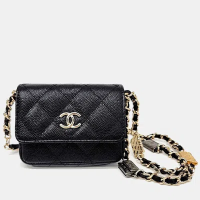 Pre-owned Chanel Black Leather Caviar Chain Belt Bag