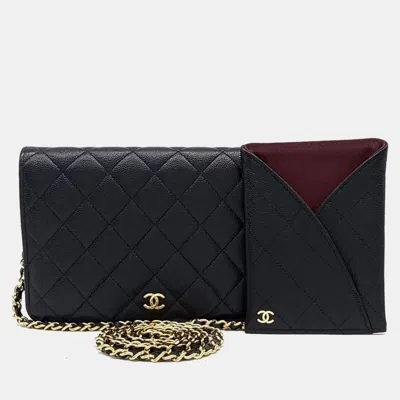 Pre-owned Chanel Black Leather Caviar Chain Clutch And Crossbody Bag