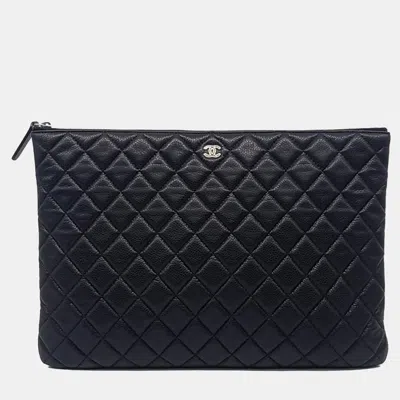 Pre-owned Chanel Black Leather Caviar Clutch Large