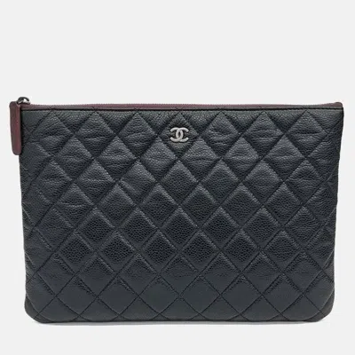 Pre-owned Chanel Black Leather Caviar Clutch New Medium