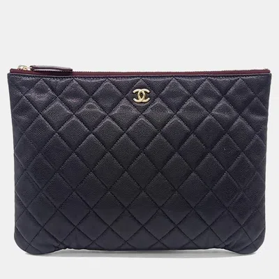Pre-owned Chanel Black Leather Caviar Clutch New Medium