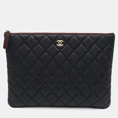Pre-owned Chanel Black Leather Caviar Clutch New Medium