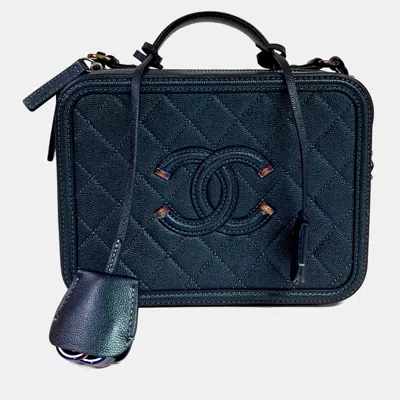 Pre-owned Chanel Black Leather Caviar Cosmetic Tote And Shoulder Bag