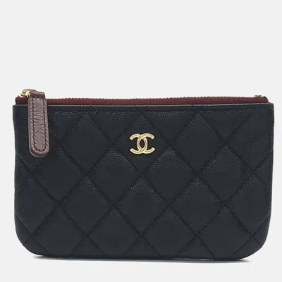 Pre-owned Chanel Black Leather Caviar Pouch