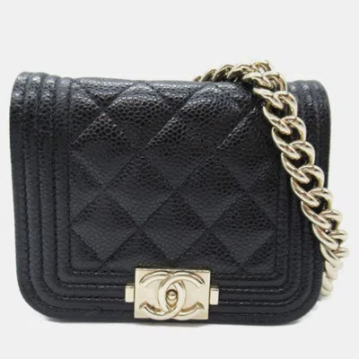 Pre-owned Chanel Black Leather Cc Caviar Boy Belt Bag