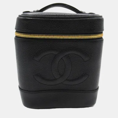 Pre-owned Chanel Black Leather Cc Caviar Vertical Vanity Case