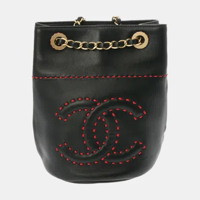 Pre-owned Chanel Black Leather Cc Drawstring Bucket Bag