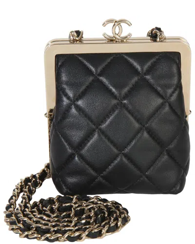 Chanel Black Leather Cc Frame Clutch With Chain (authentic Pre-loved)