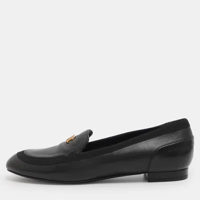 Pre-owned Chanel Black Leather Cc Loafers Size 38