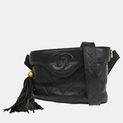 Pre-owned Chanel Black Leather Cc Tassel Vanity Case Shoulder Bag