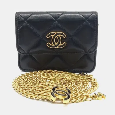 Pre-owned Chanel Black Leather Chain Belt Bag
