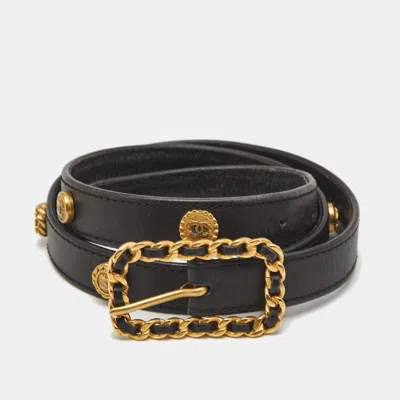 Pre-owned Chanel Black Leather Chain Buckle Belt Size 70 Cm