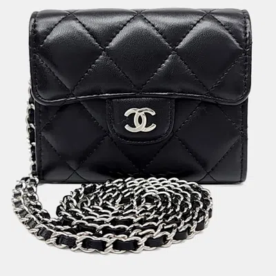 Pre-owned Chanel Black Leather Chain Card Holder