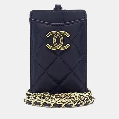 Pre-owned Chanel Black Leather Chain Card Holder