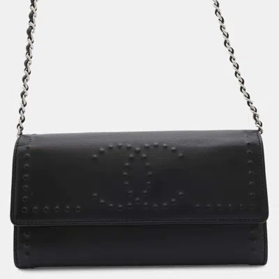 Pre-owned Chanel Chain Wallet Coco Mark Leather Black