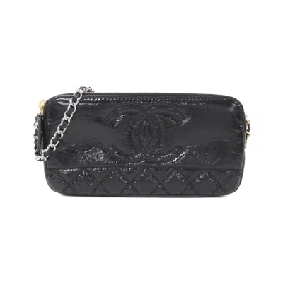 Pre-owned Chanel Black Leather Chain/shoulder Wallet ()