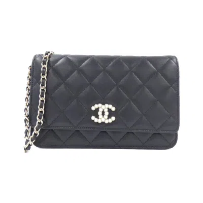 Pre-owned Chanel Black Leather Chain/shoulder Wallet ()