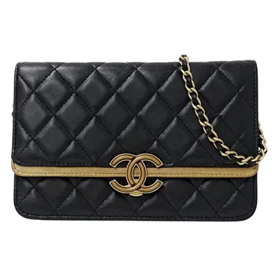 Pre-owned Chanel Black Leather Chain/shoulder Wallet ()