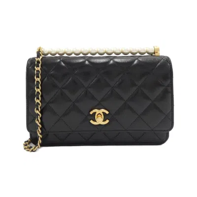 Pre-owned Chanel Black Leather Chain/shoulder Wallet ()