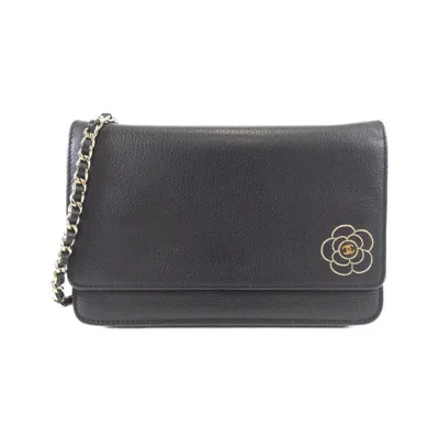 Pre-owned Chanel Black Leather Chain/shoulder Wallet ()
