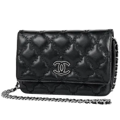 Pre-owned Chanel Black Leather Chain/shoulder Wallet ()