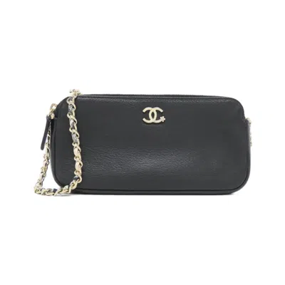 Pre-owned Chanel Black Leather Chain/shoulder Wallet ()