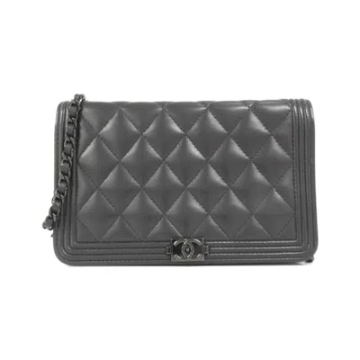 Pre-owned Chanel Black Leather Chain/shoulder Wallet ()