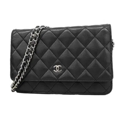 Pre-owned Chanel Black Leather Chain/shoulder Wallet ()
