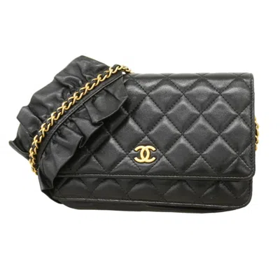 Pre-owned Chanel Black Leather Chain/shoulder Wallet ()