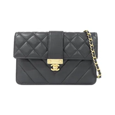 Pre-owned Chanel Black Leather Chain/shoulder Wallet ()