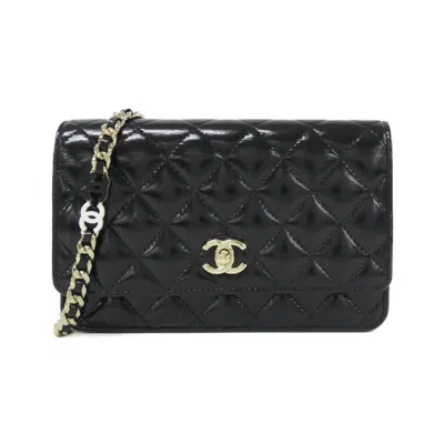 Pre-owned Chanel Black Leather Chain/shoulder Wallet ()