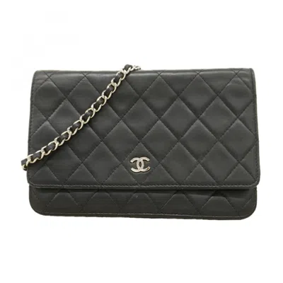 Pre-owned Chanel Black Leather Chain/shoulder Wallet ()