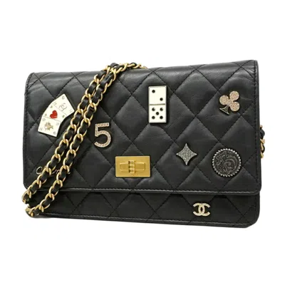 Pre-owned Chanel Black Leather Chain/shoulder Wallet ()