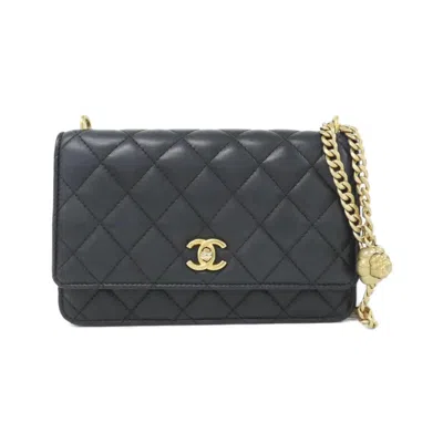 Pre-owned Chanel Black Leather Chain/shoulder Wallet ()