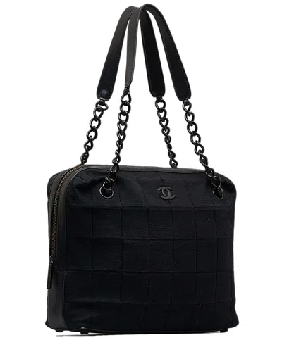 Pre-owned Chanel Black Leather Choco Bar Shoulder Bag (authentic Pre-loved)