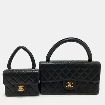 Pre-owned Chanel Black Leather Classic Kelly Top Handle Bag Set