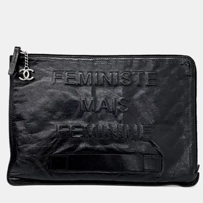 Pre-owned Chanel Black Leather Clutch Large