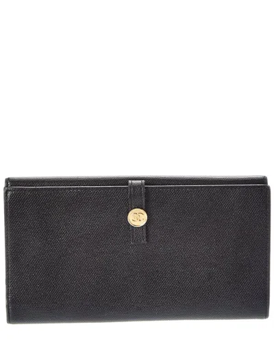 Pre-owned Chanel Black Leather Coco Button Bifold Purse A 20905 (authentic Pre-loved)