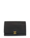 Chanel Black Leather Coco Mark Compact Wallet In Black