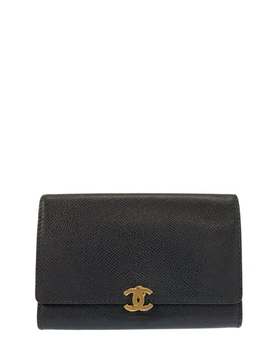 Chanel Black Leather Coco Mark Compact Wallet