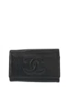 Chanel Black Leather Coco Mark Key Case In Black