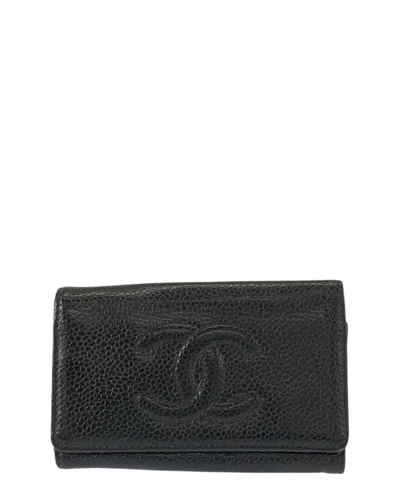 Chanel Black Leather Coco Mark Key Case In Brown