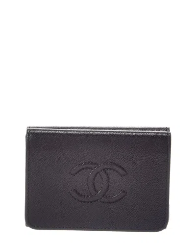 Pre-owned Chanel Black Leather Coco Mark Tri-fold Wallet (authentic Pre-loved)