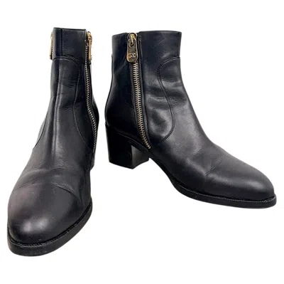 Pre-owned Chanel Black Leather Double Zip Cc Moto Ankle Boots, Size 38