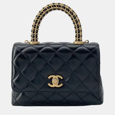 Pre-owned Chanel Black Leather Extra Mini Woven Chain Coco Handle Bag