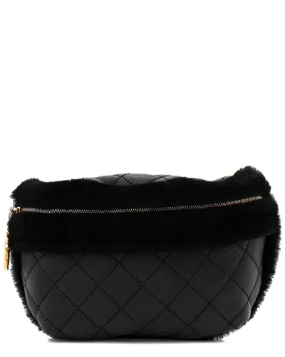 Pre-owned Chanel Black Leather Fur Quilted Waist Bag (authentic Pre-loved)