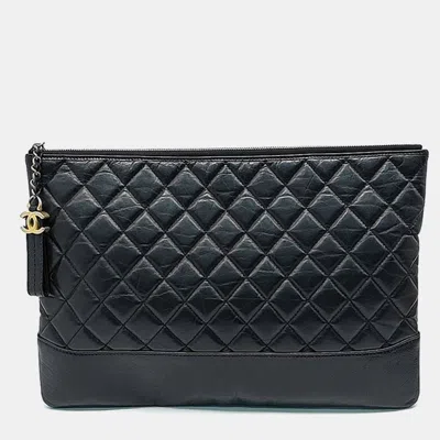 Pre-owned Chanel Black Leather Gabrielle Clutch Large